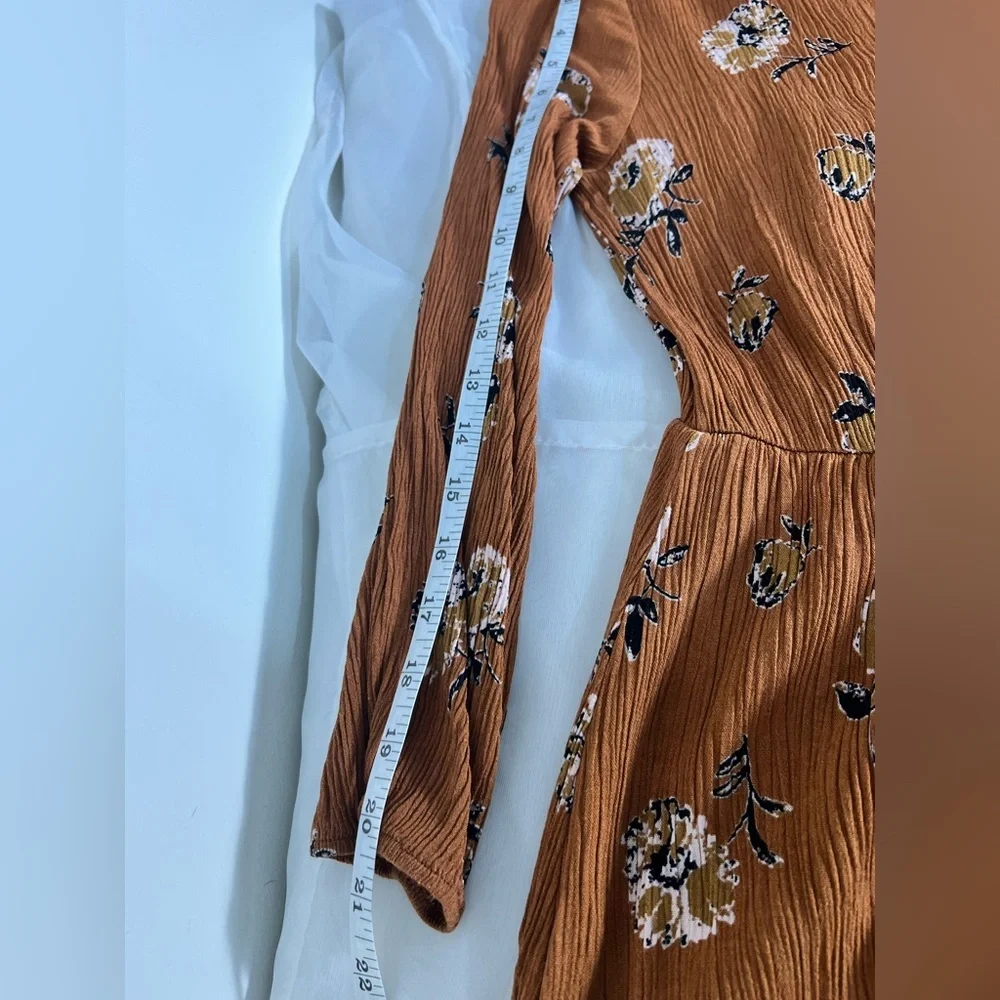 Stitchfix French Grey Brown Floral MIDI Cottagecore Milkmaid Dress Size Large